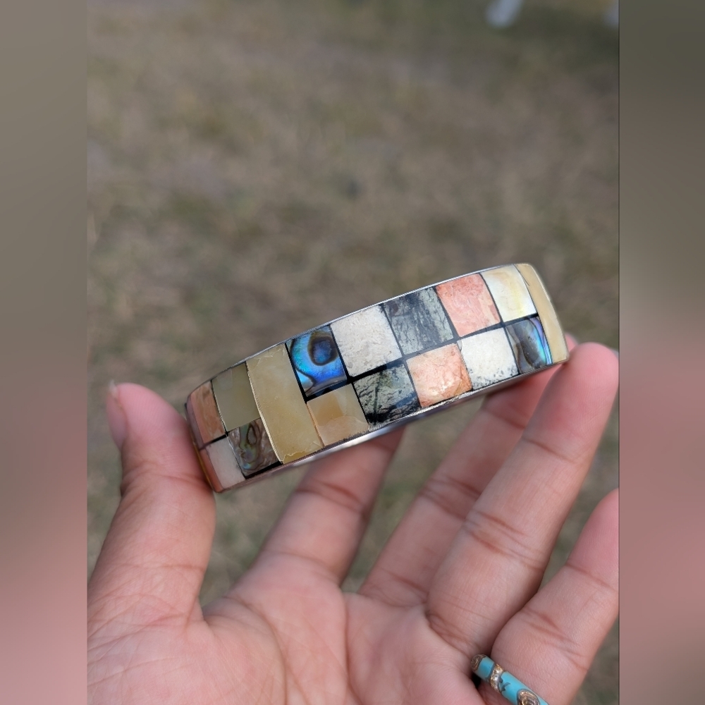 Colorful Mosaic Bangle Bracelet Bangle Geometric Design, stunning bracelet Coral
